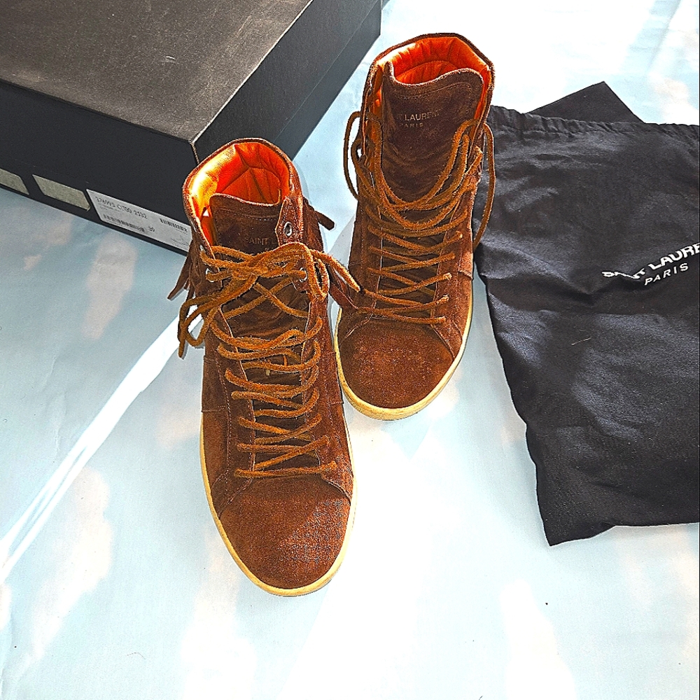 Saint Laurent Brown Suede Fringe Sneaker